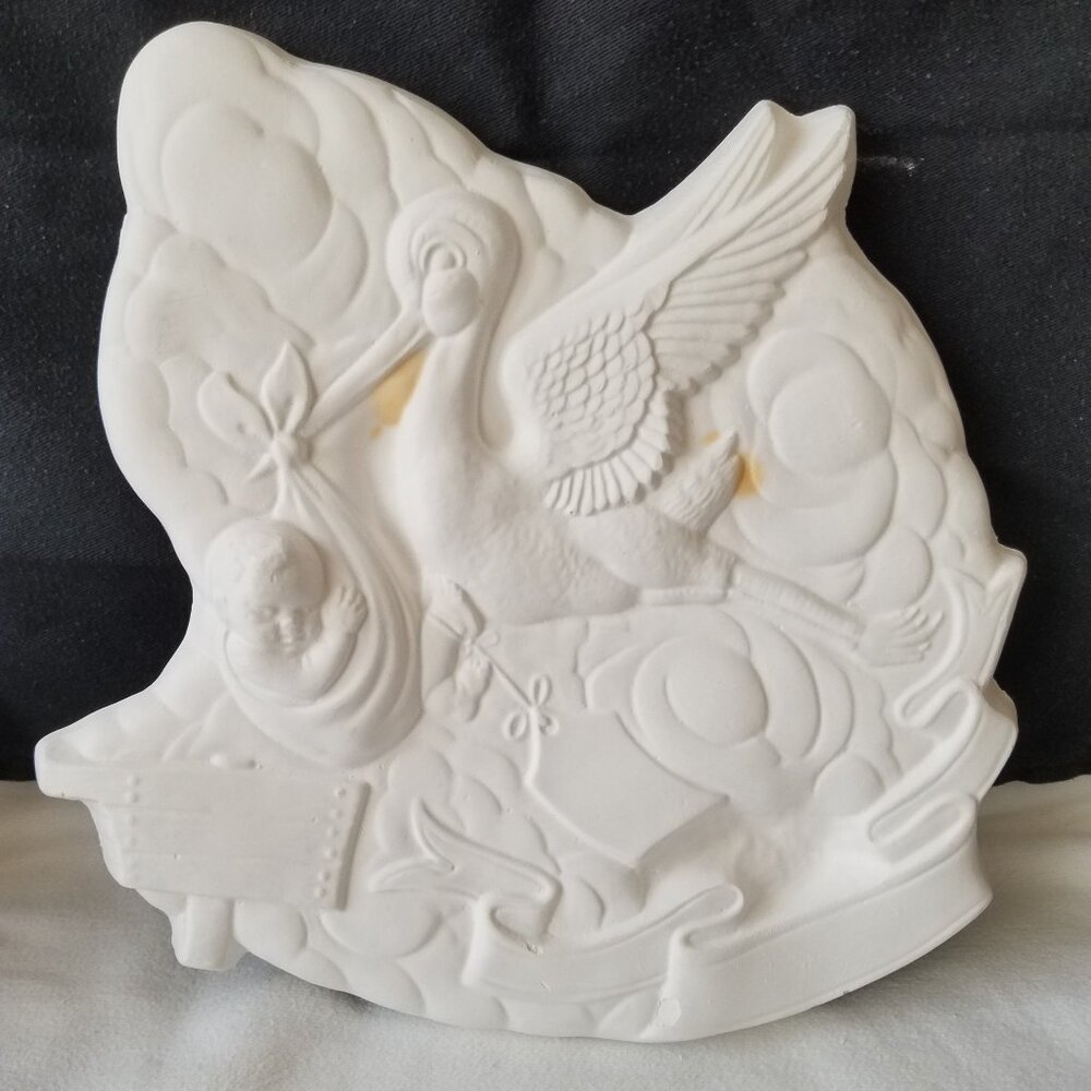 Holland Mold Baby Announcement Nursery Wall Decor Stork VTG 1970 Ready to Paint